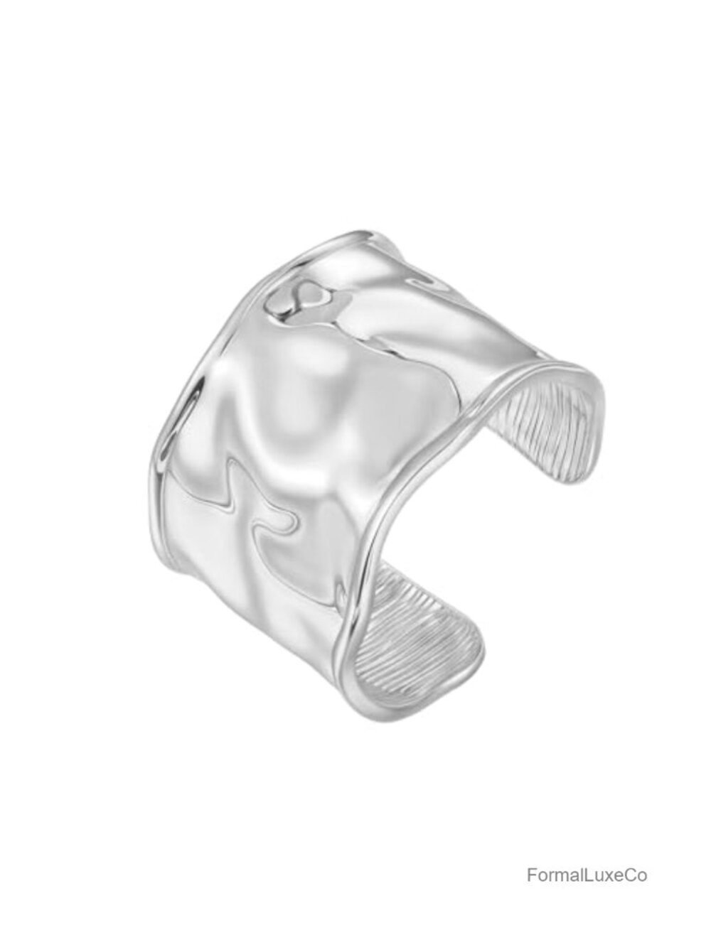 Hammered Wide Open Cuff Bracelet for Women, Chunky Silver Plated Bangle